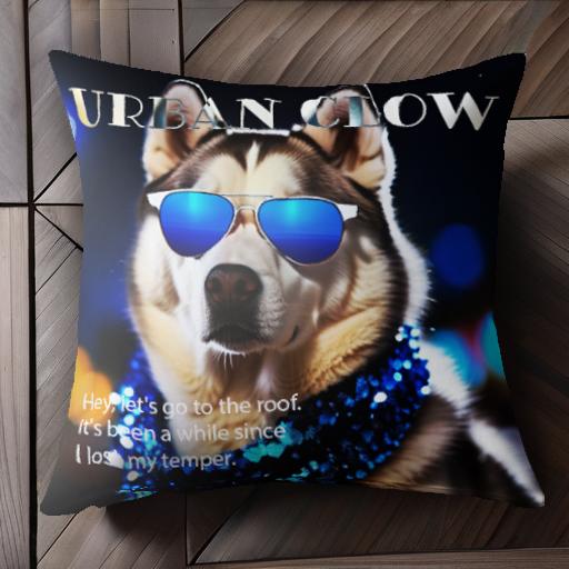 サングラス ハスキー マフラー 都会 クッションカバー 45×45cm アニマル柄 おしゃれ 可愛い クッション本体付き 正方形