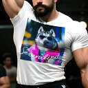 Tシャツ メンズ キッズ 犬ファン 半袖 春夏 プリント カジュアル かわいい 人間用 フィットネス サングラス シベリアンハスキー ピンクのコート キラキラ