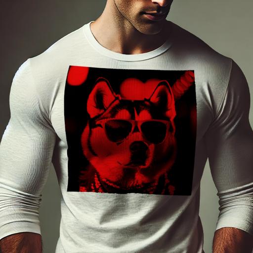 長袖Tシャツ 人間用 メンズ 秋春夏 プリント レジャー アウトドア カジュアル かわいい サングラス シベリアンハスキー 赤 夜