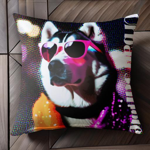 サングラス シベリアンハスキー マフラー アーバンジャングル クッションカバー 45×45cm アニマル柄 おしゃれ 可愛い クッション本体付き 正方形