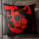 サングラス シベリアンハスキー 赤 ファッション クッションカバー 45×45cm アニマル柄 おしゃれ 可愛い クッション本体付き 正方形