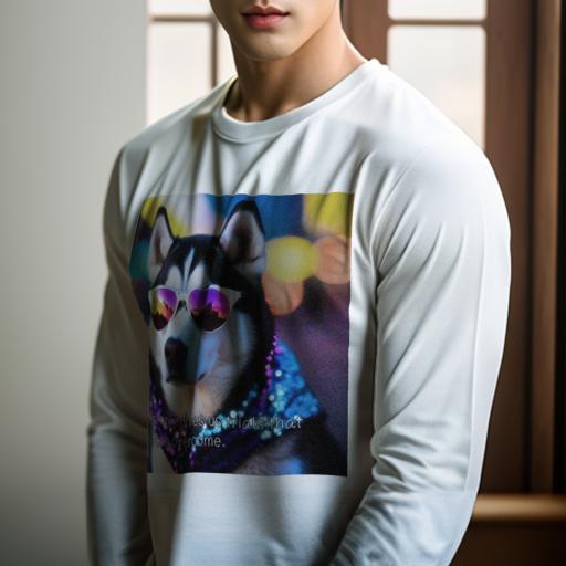 長袖Tシャツ 人間用 メンズ 秋春夏 プリント レジャー アウトドア カジュアル かわいい サングラス シベリアンハスキー スカーフ 光