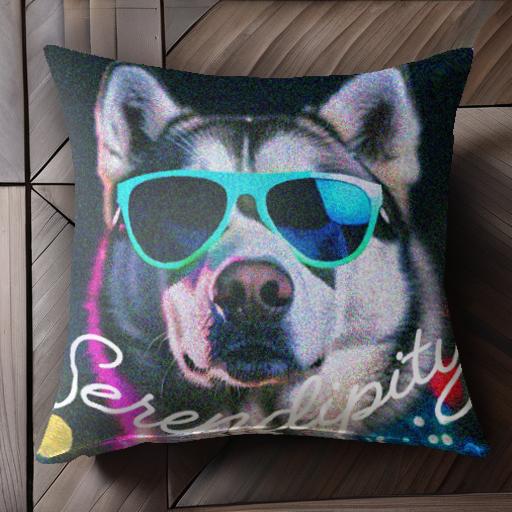 サングラス シベリアンハスキー パーティー 夜 煌びやか ビンテージ クッションカバー 45×45cm アニマル柄 おしゃれ 可愛い クッション本体付き 正方形