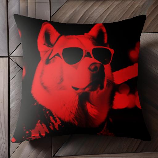 サングラス シベリアンハスキー ネオン 夜景 クール クッションカバー 45×45cm アニマル柄 おしゃれ 可愛い クッション本体付き 正方形