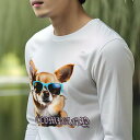 長袖Tシャツ 人間用 メンズ 秋春夏 プリント レジャー アウトドア カジュアル かわいい サングラス チワワ