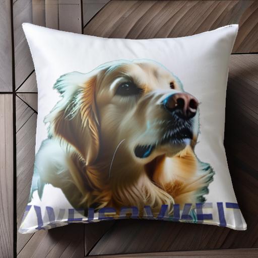 青と白のカラー ゴールデンレトリバー ドイツ語のテキスト クッションカバー 45×45cm アニマル柄 おしゃれ 可愛い クッション本体付き 正方形
