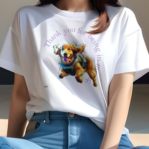 Tシャツ レディース 犬ファン 半袖 春夏 プリント カジュアル かわいい 人間用 フィットネス 感謝 ゴールデンレトリバー 元気 楽しい ハーネス カラフル