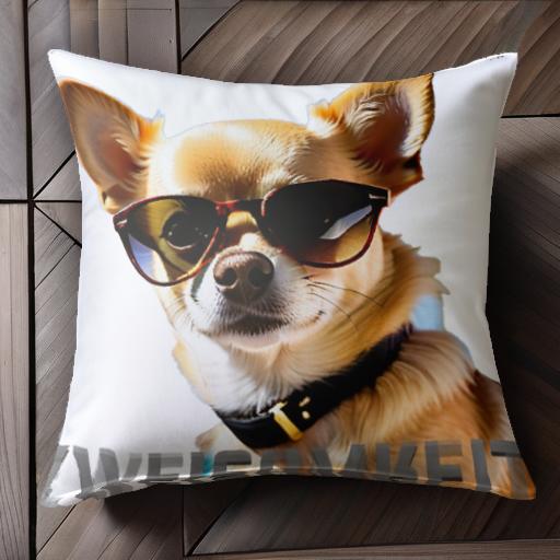 サングラス チワワ 首輪 ドイツ語の文字 ファッション クッションカバー 45×45cm アニマル柄 おしゃれ ..