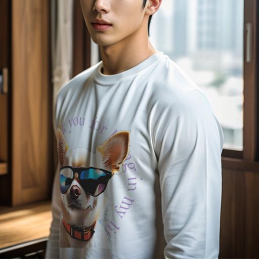 長袖Tシャツ 人間用 メンズ 秋春夏 プリント レジャー アウトドア カジュアル かわいい サングラス チワワ 赤い首輪