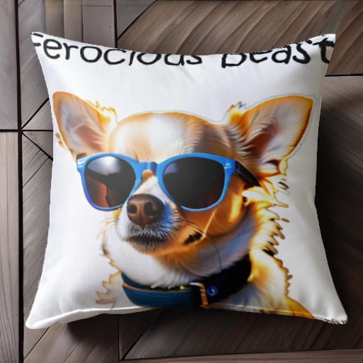 サングラス チワワ 青い首輪 文字（Ferocious Beast） クッションカバー 45×45cm アニマル柄 おしゃれ ..