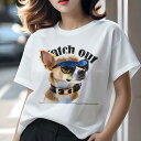 Tシャツ レディース 犬ファン 半袖 春夏 プリント カジュアル かわいい 人間用 フィットネス サングラス チワワ カラー ウォッチアウト(4)