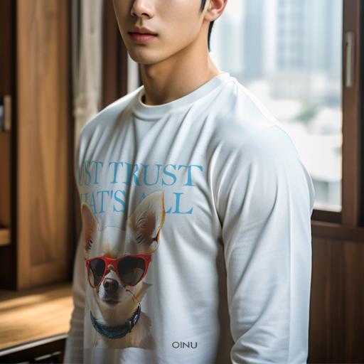 長袖Tシャツ 人間用 メンズ 秋春夏 プリント レジャー アウトドア カジュアル かわいい サングラス チワワ 首輪 文字