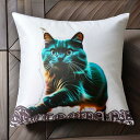 ネオンキャット 光る猫 猫のイラスト フォントデザイン クッションカバー 45×45cm アニマル柄 おしゃれ 可愛い クッション本体付き 正方形