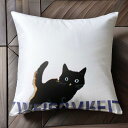 黒猫 文字 可愛い アート クッションカバー 45×45cm アニマル柄 おしゃれ クッション本体付き 正方形