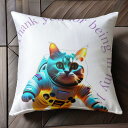猫 宇宙服 感謝 ファンタジー クッションカバー 45×45cm アニマル柄 おしゃれ 可愛い クッション本体付き 正方形