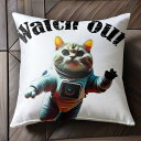 宇宙服 猫 宇宙 クッションカバー 45×45cm アニマル柄 おしゃれ 可愛い クッション本体付き 正方形