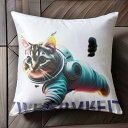 宇宙服 猫 宇宙 サイバーパンク 文字 クッションカバー 45×45cm アニマル柄 おしゃれ 可愛い クッション本体付き 正方形