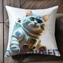 宇宙服 猫 ファンタジー 科学 宇宙 クッションカバー 45×45cm アニマル柄 おしゃれ 可愛い クッション本体付き 正方形