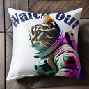 猫 宇宙 宇宙服 警告 アストロキャット クッションカバー 45×45cm アニマル柄 おしゃれ 可愛い クッション本体付き 正方形