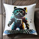 猫 その他 宇宙服 SHARED DESTINY 青色 クッションカバー 45×45cm アニマル柄 おしゃれ 可愛い クッション本体付き 正方形