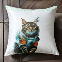 宇宙服 猫 サイエンスフィクション クッションカバー 45×45cm アニマル柄 おしゃれ 可愛い クッション本体付き 正方形