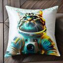 宇宙服 猫 SF 鮮やか 科学フィクション クッションカバー 45×45cm アニマル柄 おしゃれ 可愛い クッション本体付き 正方形