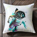 宇宙飛行士 猫 ありがとう カラフル クッションカバー 45×45cm アニマル柄 おしゃれ 可愛い クッション本体付き 正方形