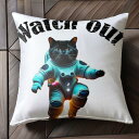 宇宙服 猫 アストロノーツ 警告 クッションカバー 45×45cm アニマル柄 おしゃれ 可愛い クッション本体付き 正方形