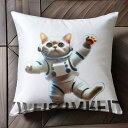 宇宙服 その他 猫 ヘルメット 宇宙 ファンタジー クッションカバー 45×45cm アニマル柄 おしゃれ 可愛い クッション本体付き 正方形