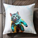 猫 宇宙服 クッションカバー 45×45cm アニマル柄 おしゃれ 可愛い クッション本体付き 正方形