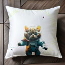 宇宙服 猫 かわいい 宇宙 クッションカバー 45×45cm アニマル柄 おしゃれ 可愛い クッション本体付き 正方形