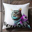 宇宙飛行士 猫 クッションカバー 45×45cm アニマル柄 おしゃれ 可愛い クッション本体付き 正方形