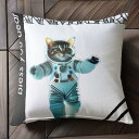 宇宙服 猫 宇宙 クッションカバー 45×45cm アニマル柄 おしゃれ 可愛い クッション本体付き 正方形