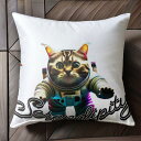 猫 宇宙服 Serendipity クッションカバー 45×45cm アニマル柄 おしゃれ 可愛い クッション本体付き 正方形