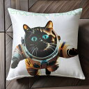宇宙飛行士 猫 スペースキャット サイバーパンク クッションカバー 45×45cm アニマル柄 おしゃれ 可愛い クッション本体付き 正方形