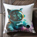 宇宙服 猫 宇宙 デザイン サイエンスフィクション クッションカバー 45×45cm アニマル柄 おしゃれ 可愛い クッション本体付き 正方形