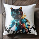 猫 その他 宇宙服 SCHRIFT ポップアート クッションカバー 45×45cm アニマル柄 おしゃれ 可愛い クッション本体付き 正方形