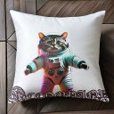 猫 宇宙服 可愛い 宇宙猫 アート クッションカバー 45×45cm アニマル柄 おしゃれ クッション本体付き 正方形