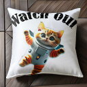 猫 宇宙服 警告 スペースキャット クッションカバー 45×45cm アニマル柄 おしゃれ 可愛い クッション本体付き 正方形