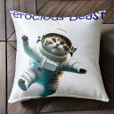 猫 宇宙服 宇宙 クッションカバー 45×45cm アニマル柄 おしゃれ 可愛い クッション本体付き 正方形