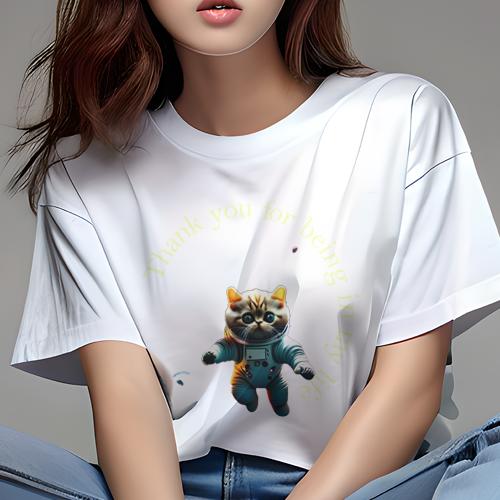 楽天フロントップ楽天市場店Tシャツ レディース 犬ファン 半袖 春夏 プリント カジュアル かわいい 人間用 フィットネス 宇宙服 猫 かわいい 宇宙