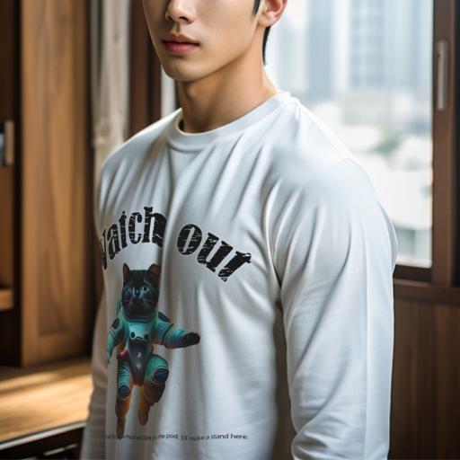 長袖Tシャツ 人間用 メンズ 秋春夏 プリント レジャー アウトドア カジュアル かわいい 宇宙服 猫 アストロノーツ 警告