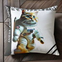 宇宙服 猫 宇宙飛行士 メッセージ クッションカバー 45×45cm アニマル柄 おしゃれ 可愛い クッション本体付き 正方形
