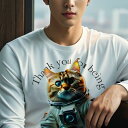 長袖Tシャツ 人間用 メンズ 秋春夏 プリント レジャー アウトドア カジュアル かわいい 猫 スペーススーツ 宇宙 アストロノーツ 感謝の言葉