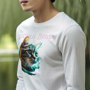 長袖Tシャツ 人間用 メンズ 秋春夏 プリント レジャー アウトドア カジュアル かわいい ヘッドホン 猫 サングラス