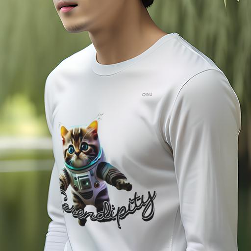 長袖Tシャツ 人間用 メンズ 秋春夏 プリント レジャー アウトドア カジュアル かわいい 宇宙服 猫 Serendipity