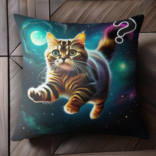 猫 宇宙 月 星 ファンタジー クッションカバー 45×45cm アニマル柄 おしゃれ 可愛い クッション本体付き 正方形