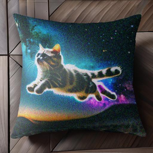 猫 宇宙 飛ぶ 夜空 星 クッションカバー 45×45cm アニマル柄 おしゃれ 可愛い クッション本体付き 正方形