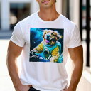 Tシャツ メンズ キッズ 犬ファン 半袖 春夏 プリント カジュアル かわいい 人間用 フィットネス 宇宙 ゴールデンレトリバー 宇宙服 幸運 幸せ 星