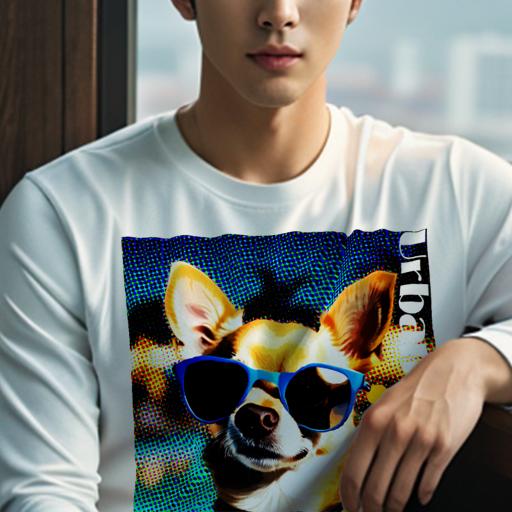 長袖Tシャツ 人間用 メンズ 秋春夏 プリント レジャー アウトドア カジュアル かわいい サングラス チワワ ポップアート ヤシの木 モザイク